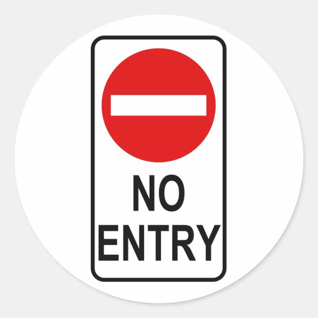 No Entry Road Sign Traffic Cartoon Graphic Design Classic Round Sticker (Front)