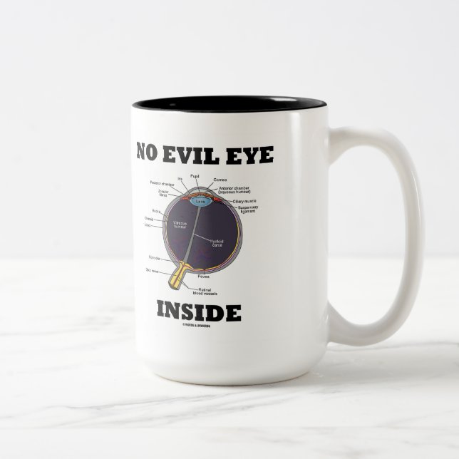 No Evil Eye Inside (Anatomical Eyeball Humour) Two-Tone Coffee Mug (Right)
