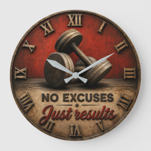 No Excuses Just Results Home Gym Fitness Large Clock