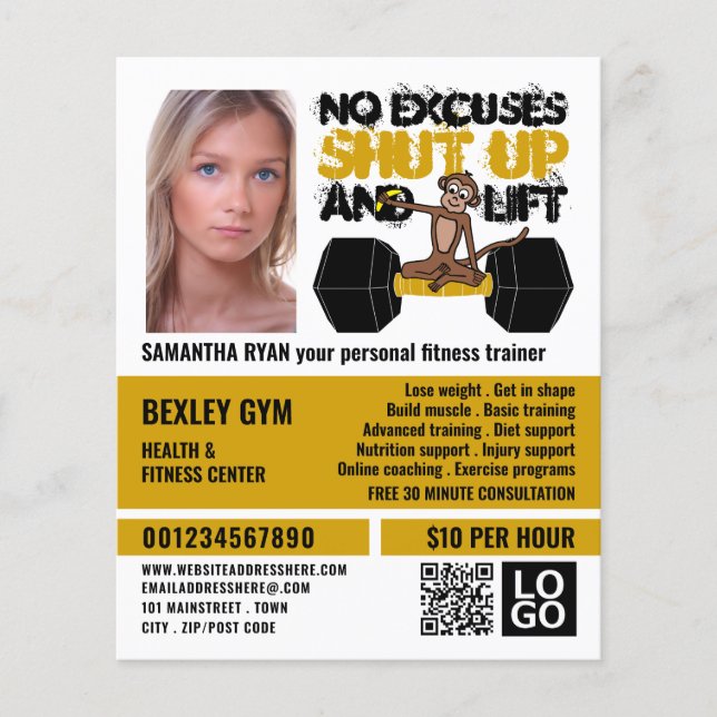 No Excuses Monkey, Personal trainer, Gym Advert Flyer (Front)