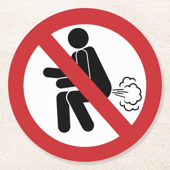 NO Farting ⚠ Funny Thai Toilet Sign ⚠ Round Paper Coaster (Front)