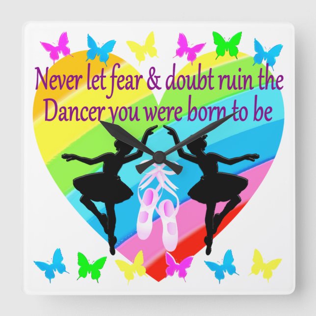NO FEAR JUST FAITH DANCER DREAMS SQUARE WALL CLOCK (Front)