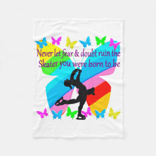 NO FEAR JUST FAITH FIGURE SKATING BUTTERFLY DESIGN FLEECE BLANKET