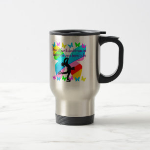 NO FEAR JUST FAITH FIGURE SKATING BUTTERFLY DESIGN TRAVEL MUG
