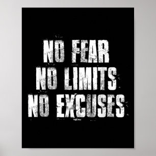 No Fear No Limits No Excuses Motivational Gym Fitn Poster