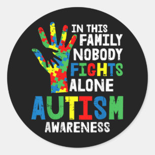 No Fights Alone Autism Awareness Puzzle Hand Famil Classic Round Sticker