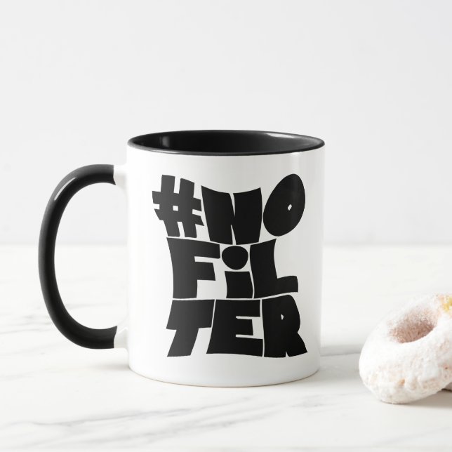 #No Filter - Bold Retro Typography Mug (With Donut)