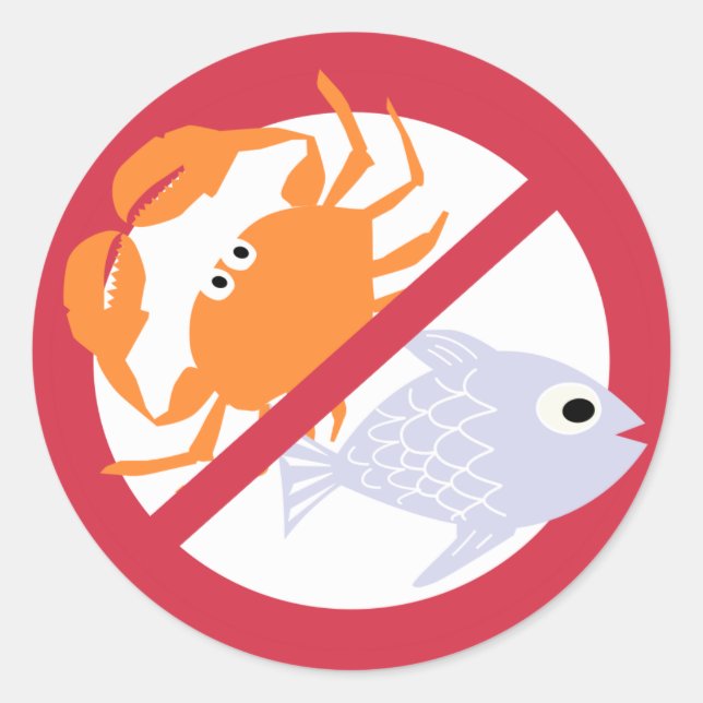 No Fish or Shellfish Symbol Red Allergen Alert Classic Round Sticker (Front)