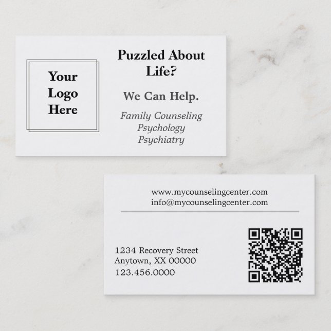 No Frills Minimalistic Mental Healthcare Business Card (Front/Back)