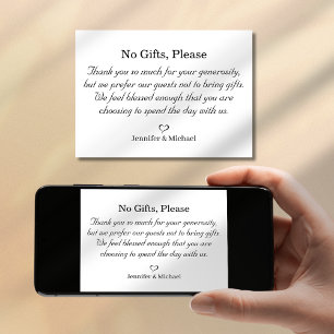 no gifts please, digital & printed enclosure card