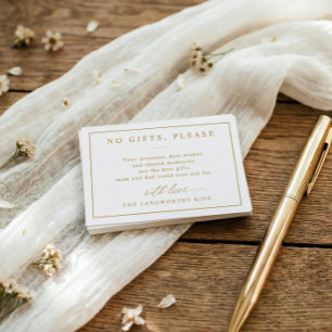 No Gifts Please Elegant Gold Anniversary Party Enclosure Card