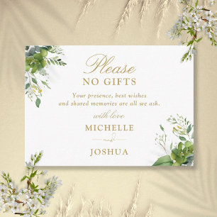 No Gifts Please Greenery Floral Gold Enclosure Card