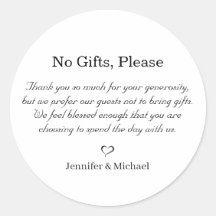 no gifts please, note on wedding gifts minimal