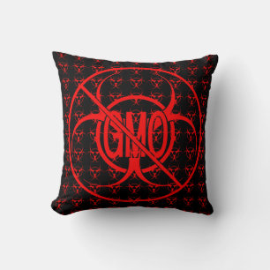 No GMO Pillow Bio-hazard GMO Warning Throw Pillow