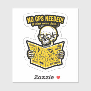 No GPS Needed Sticker — Funny Biker Skull Map Deca