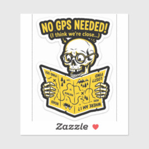 No GPS Needed Sticker — Funny Biker Skull Map Deca