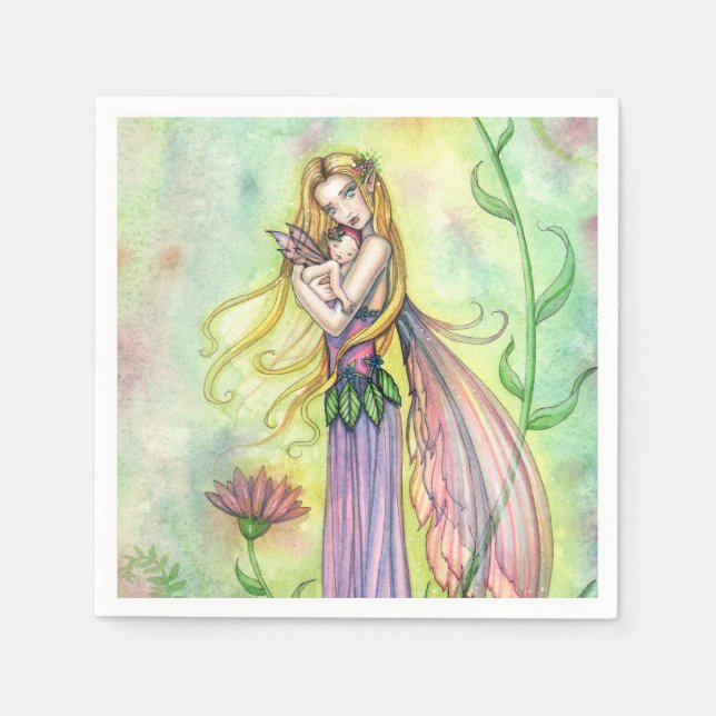 No Greater Gift Mother and Baby Fairy Art Napkin (Front)