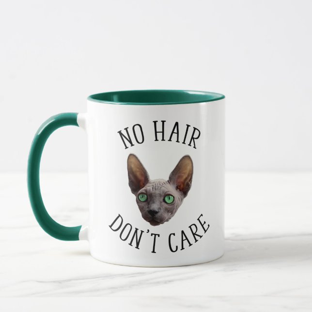 No Hair Don't Care Funny Sphynx Cat Mug (Left)