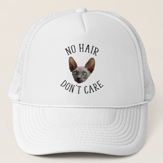 No Hair Don't Care Funny Sphynx Cat Trucker Hat (Front)