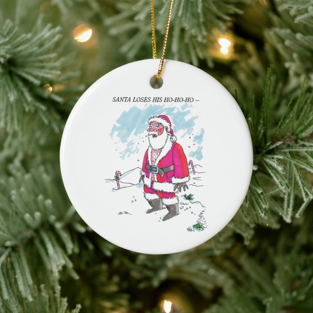 No Ho-Ho-Ho w text round ceramic ornament (Tree)