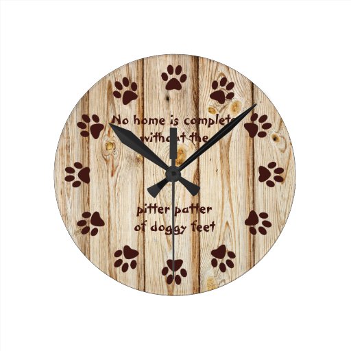Image of No home is complete-Paw Print-Wood Panel Round Clock
