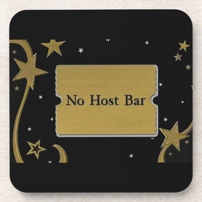 No Host Bar Wedding Gold Stars and Black Coaster (Front)