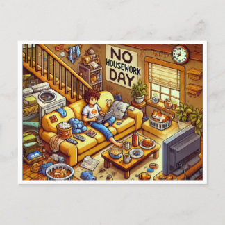 No Housework Day Pixel Art Postcard