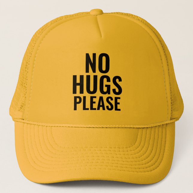 No Hugs Please - Yellow Black Social Distancing Trucker Hat (Front)