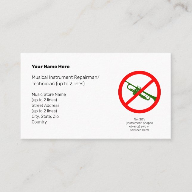 No Instrument-Shaped Objects Gr. Tpt. II Wht. Business Card (Front)