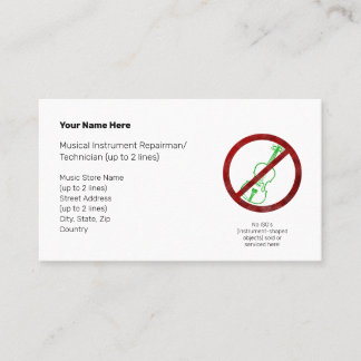 No Instrument-Shaped Objects Green Violin I White Business Card