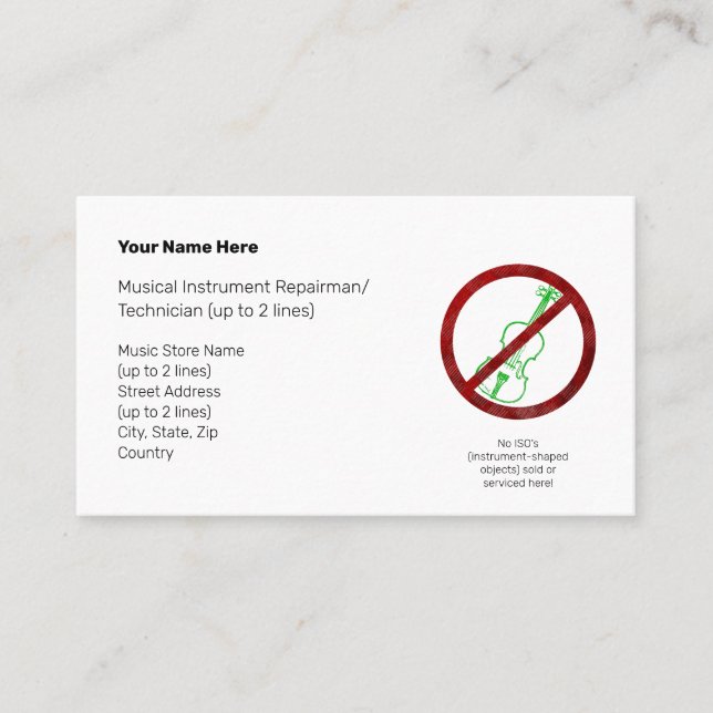 No Instrument-Shaped Objects Green Violin I White Business Card (Front)