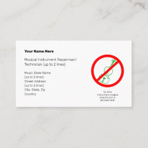 No Instrument-Shaped Objects Green Violin II White Business Card