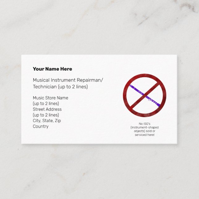 No Instrument-Shaped Objects Pur. Clr. I Wht. Business Card (Front)