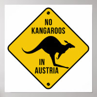 No Kangaroos In Austria Funny kangaroo Yellow Sign