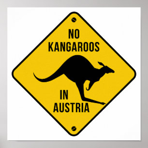 No Kangaroos In Austria Funny kangaroo Yellow Sign