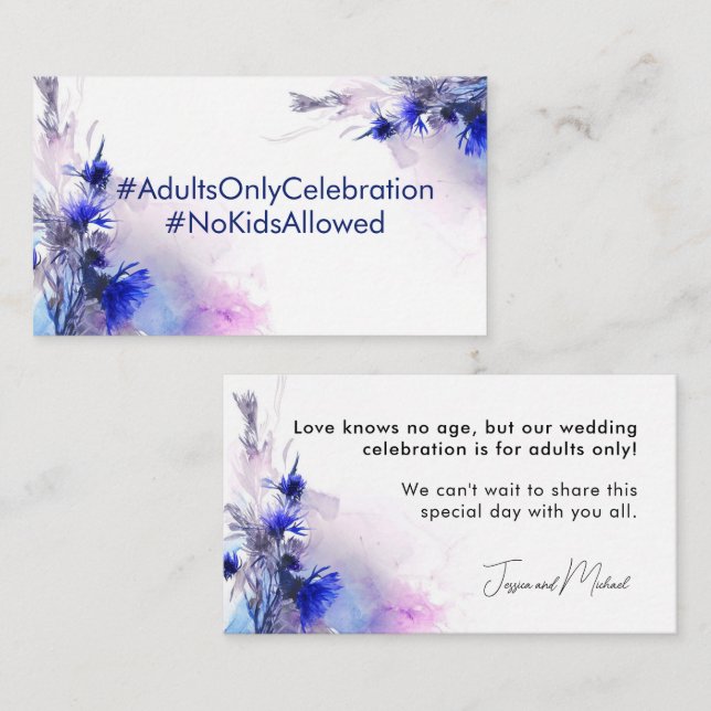 No kids announcemet wedding Cornflower Reverie Enclosure Card (Front/Back)