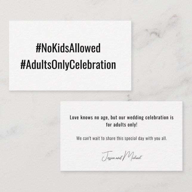 No KIDS Wedding💍 Minimalist Elegant  Enclosure Card (Front/Back)