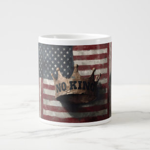 No King – Distressed Crown with American Flag Large Coffee Mug