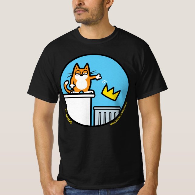 No Kings - Cat throws crown into trash T-Shirt (Front)