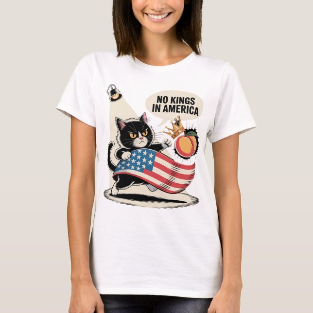 No Kings in America Angry Cat Art T-Shirt (Front)