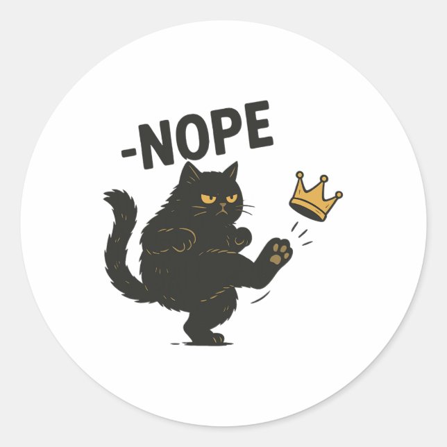 No Kings In America Black Cat Funny Cat Kicking Cr Classic Round Sticker (Front)