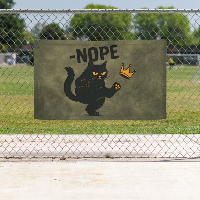 No Kings In America Black Cat Funny Kicking Crown Banner (Insitu)