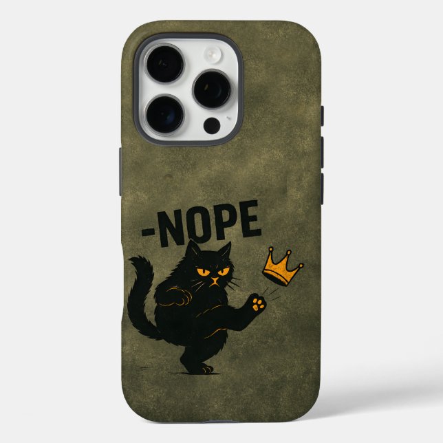 No Kings In America Black Cat Funny Kicking Crown Case-Mate iPhone Case (Back)