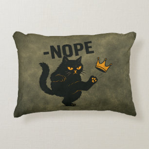 No Kings In America Black Cat Funny Kicking Crown Decorative Cushion