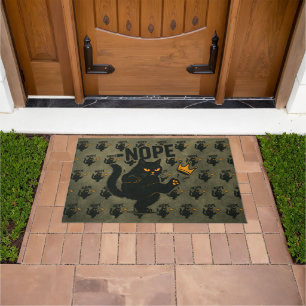 No Kings In America Black Cat Funny Kicking Crown Doormat