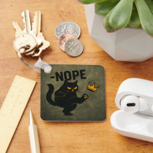 No Kings In America Black Cat Funny Kicking Crown Key Ring