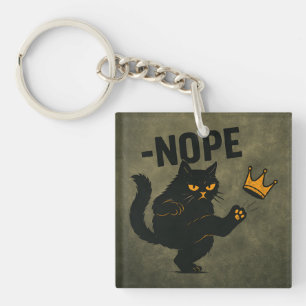 No Kings In America Black Cat Funny Kicking Crown Key Ring