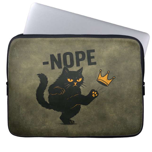 No Kings In America Black Cat Funny Kicking Crown Laptop Sleeve (Front)