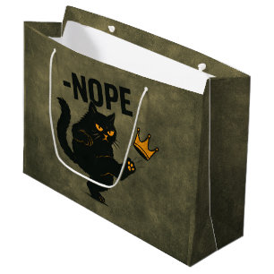 No Kings In America Black Cat Funny Kicking Crown Large Gift Bag