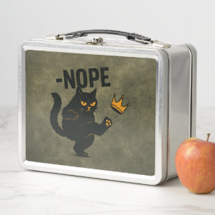 No Kings In America Black Cat Funny Kicking Crown Metal Lunch Box